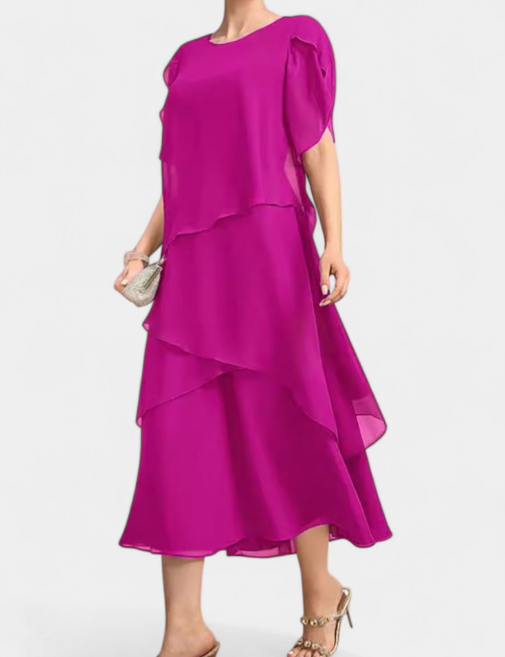 Cornelia Vestido Asimétrico de Chiffon con Silueta Flotante