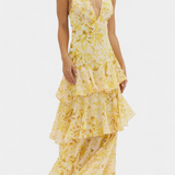 Domenica Vestido de Gasa con Escote en V y Capas Fluidas