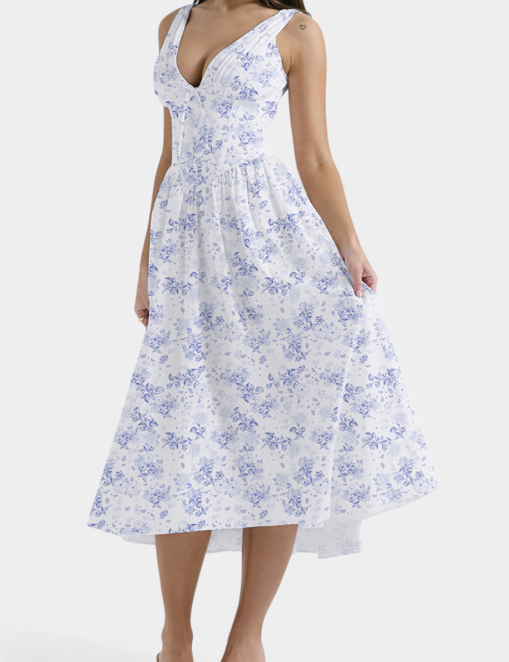 Margie Vestido Midi de Escote en V y Estampado Floral Romántico