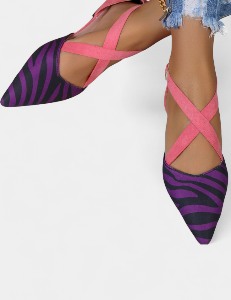 Fenna Bailarinas con Estampado de Cebra y Tiras Cruzadas