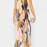 Giselle Vestido Largo Plisado con Escote Halter y Movimiento Elegante