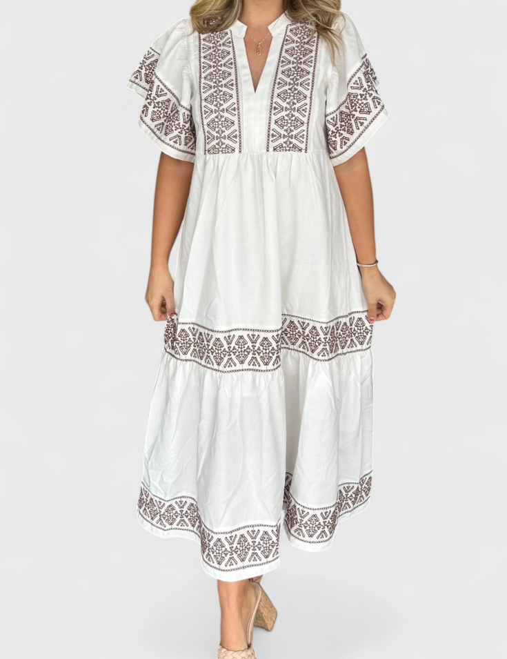 Allona Vestido Maxi Boho con Escote en V y Corte Relajado