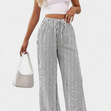 Sabrina Pantalones Rectos Ligeros con Cintura Ajustable a Rayas