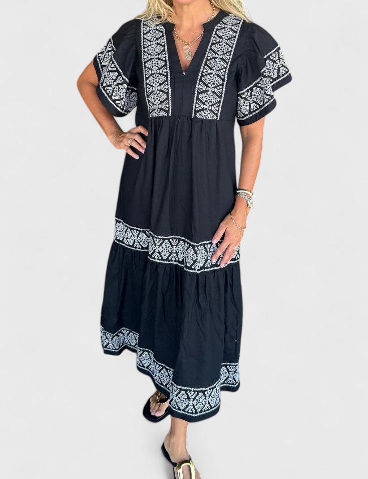 Allona Vestido Maxi Boho con Escote en V y Corte Relajado