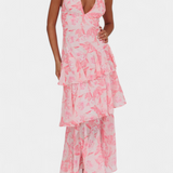 Domenica Vestido de Gasa con Escote en V y Capas Fluidas