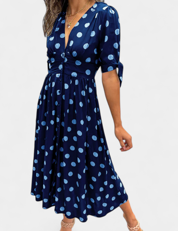 Lizzie Vestido Midi de Lunares con Escote en V Profundo