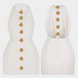 Yvonne Vestido Mini Escote Halter con Espalda Abierta y Detalle Floral