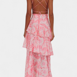 Domenica Vestido de Gasa con Escote en V y Capas Fluidas