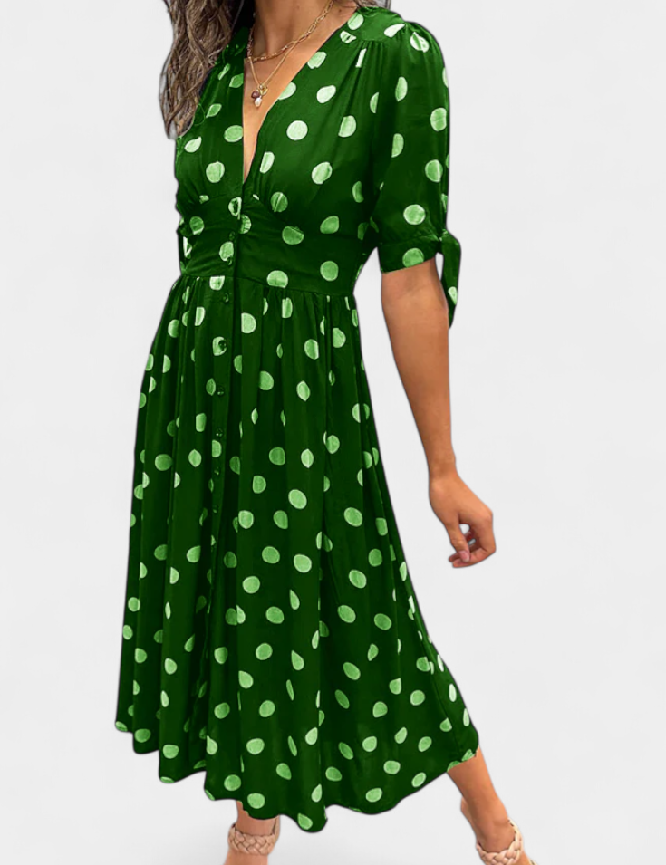 Lizzie Vestido Midi de Lunares con Escote en V Profundo