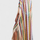 Imelda Kaftán de Crochet con Flecos Decorativos y Corte Holgado