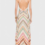 Agustina Vestido Largo de Encaje con Escote en V y Motivo Zigzag