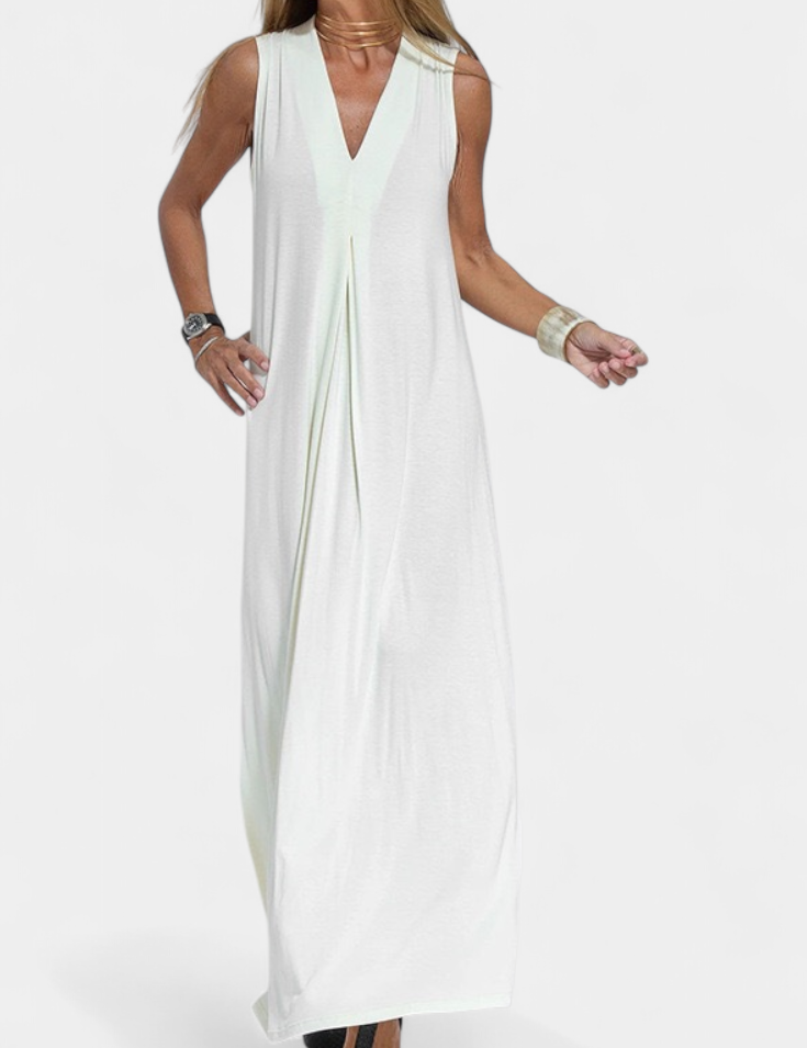 Felisa Vestido Maxi Sin Mangas en Color Liso y Silueta Elegante