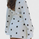 Romara Vestido Mini de Lunares con Manga Larga y Cintura Entallada