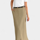 Amani Falda Larga de Cintura Alta con Abertura Frontal y Corte Recto