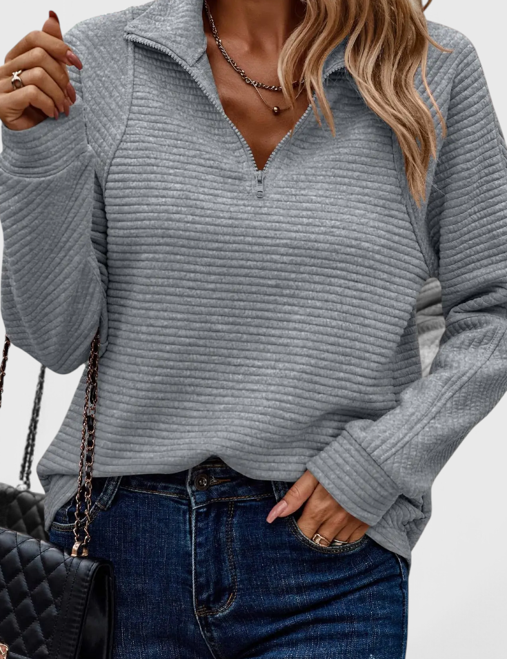 Helene | Jersey de Cuello en V con Cremallera y Manga Larga