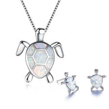 Conjunto de Collar y Pendientes de Tortuga Marina en Ópalo y Plata