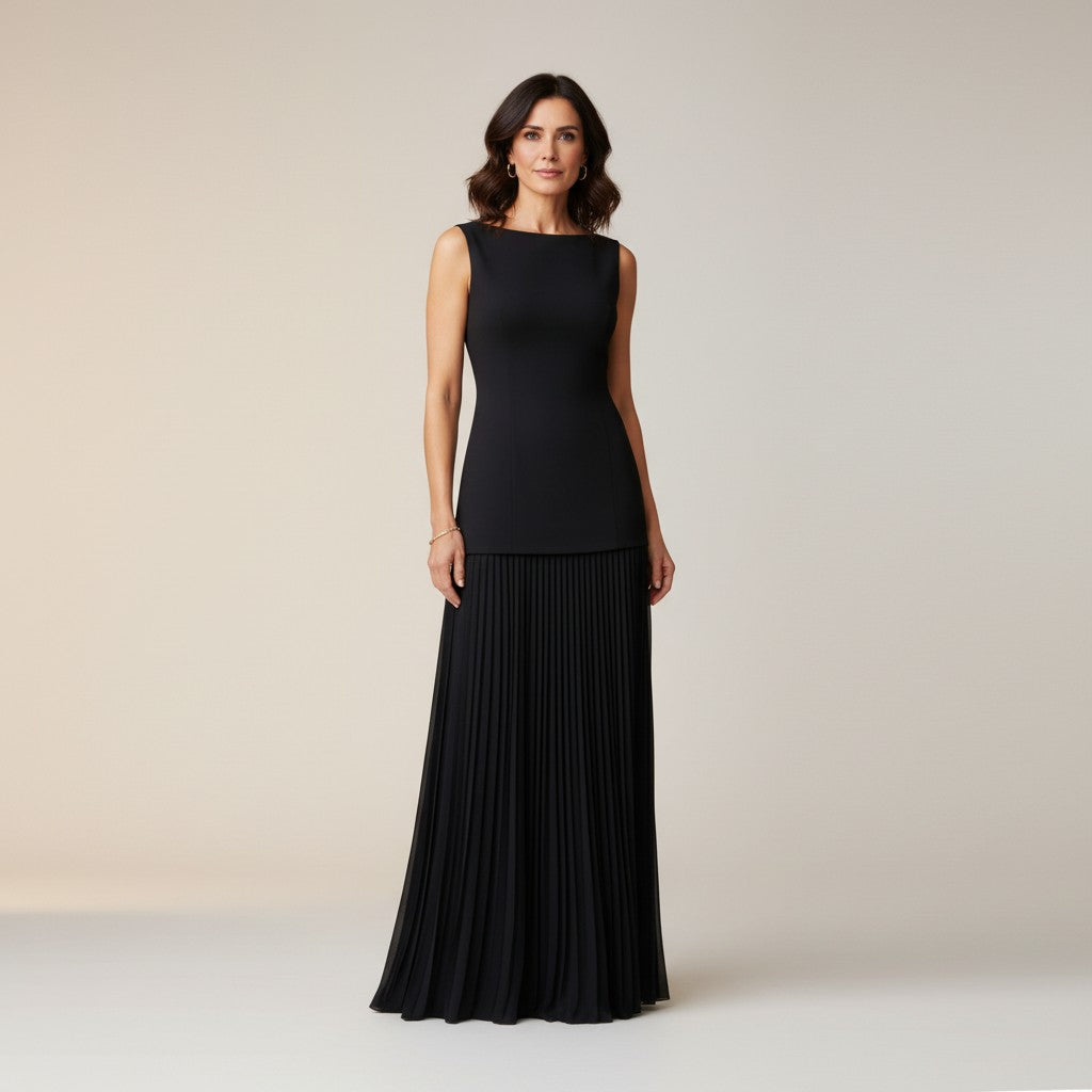 Claudia - Vestido largo sin mangas con pliegues